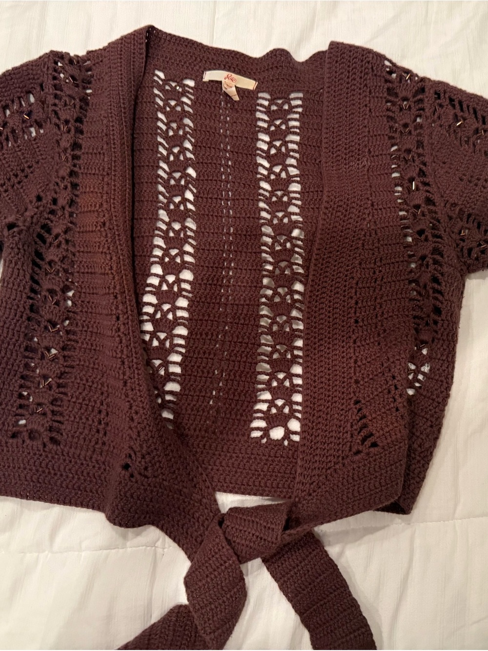 Joie Crochet Tie-Front Cardigan - Dark Brown